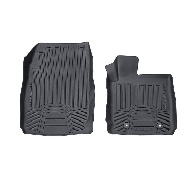 ECOSPORT RUBBER FLOOR MATS IN TRAY STYLE WITH RAISED EDGES, FRONT, BLACK WITH ECOSPORT LOGO, 2017 – ONWARD