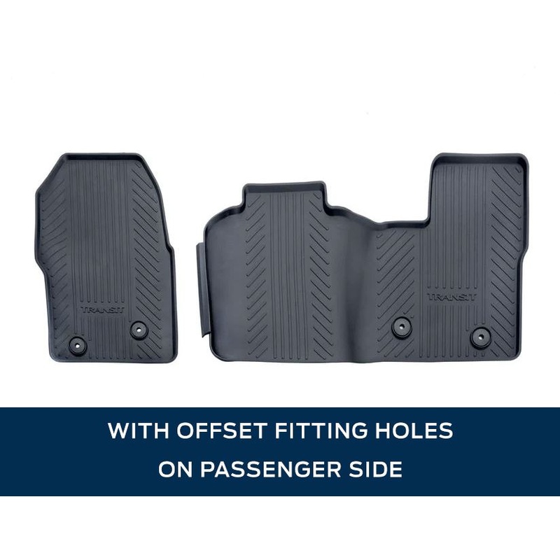 TRANSIT AND TRANSIT CUSTOM RUBBER FLOOR MATS FRONT, BLACK WITH LOGO, AUTOMATIC TRANSMISSION ONLY