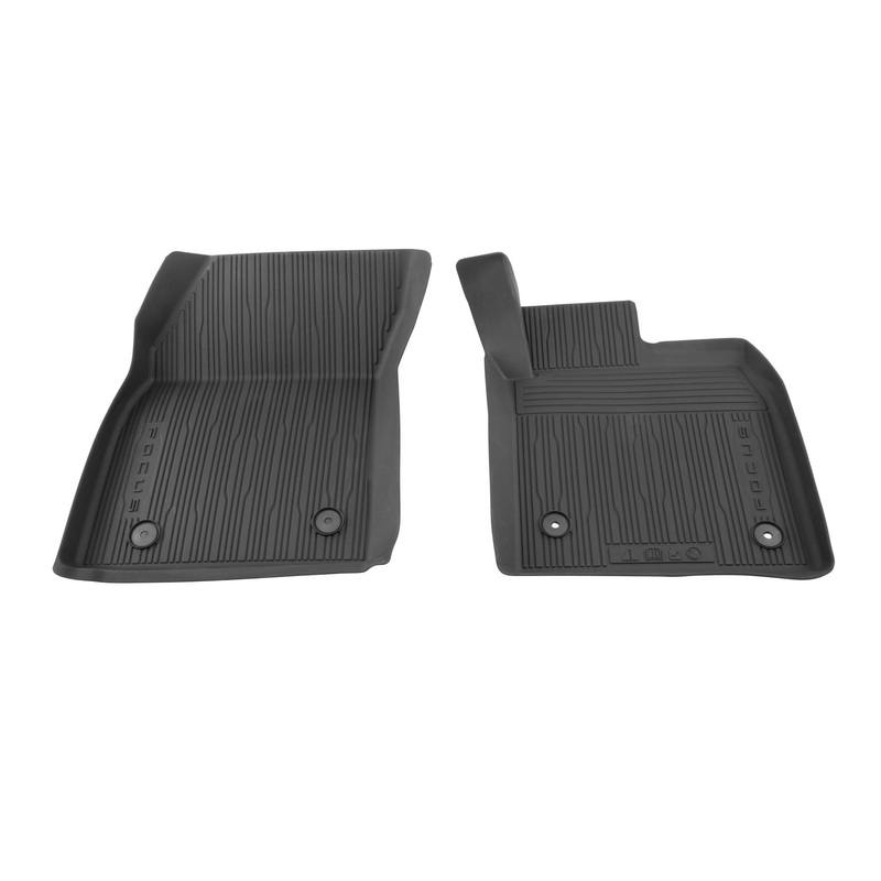 FOCUS RUBBER FLOOR MATS IN TRAY STYLE WITH RAISED EDGES, FRONT, BLACK, 2018 – ONWARD