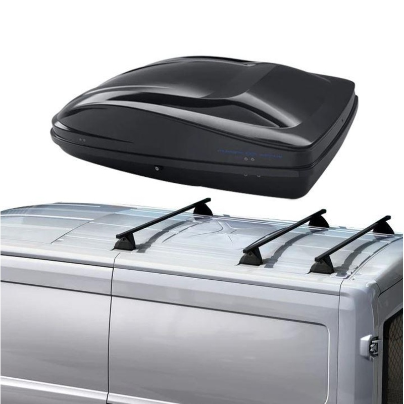 TRANSIT VAN ROOF BASE CARRIER & G3 ROOF BOX ELEGANCE EUROPE 370 MATT BLACK